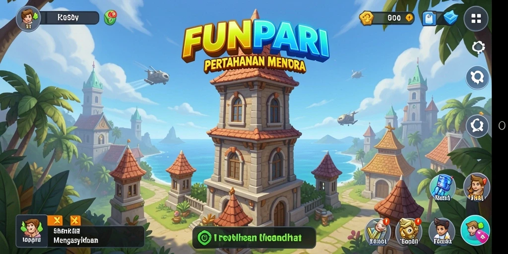 Tampilan gameplay seru dari FUNPARI dalam pertahanan menara.