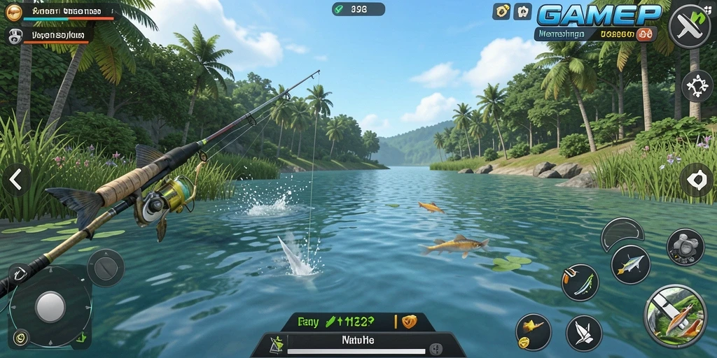 Tampilan gameplay <strong>GAMERP</strong> dengan aksi memancing yang mendebarkan.