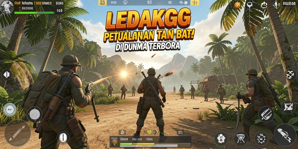 Screenshot utama LEDAKGG menampilkan pemain berpetualang di dunia Open World yang luas.