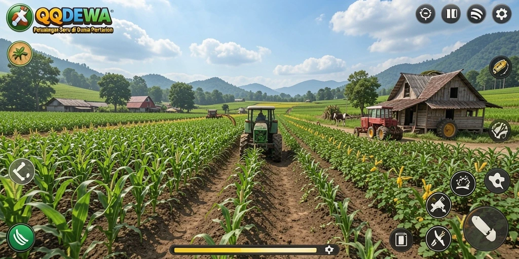 Tampilan gameplay QQDEWA dengan aktivitas bertani yang menarik.