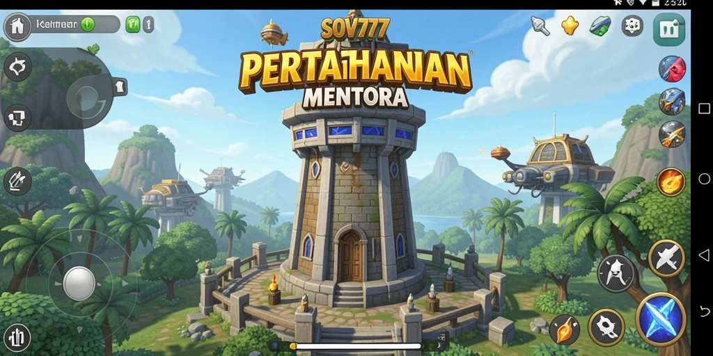 Screenshot gameplay SOV777 menampilkan pertahanan menara yang intens.